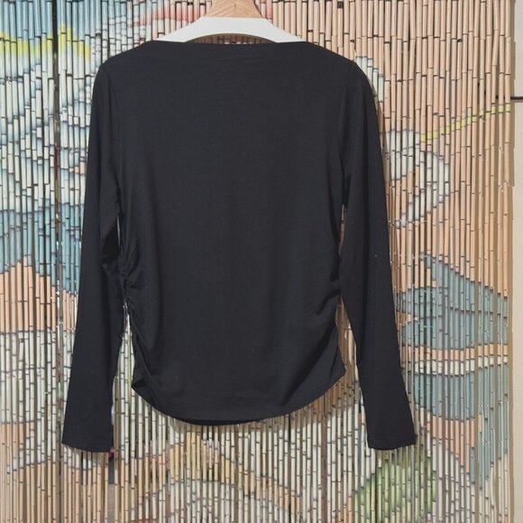 Old Navy Slit Neck with Side Ruching Top, Cotton/Modal, Black, Large - Picture 2 of 10